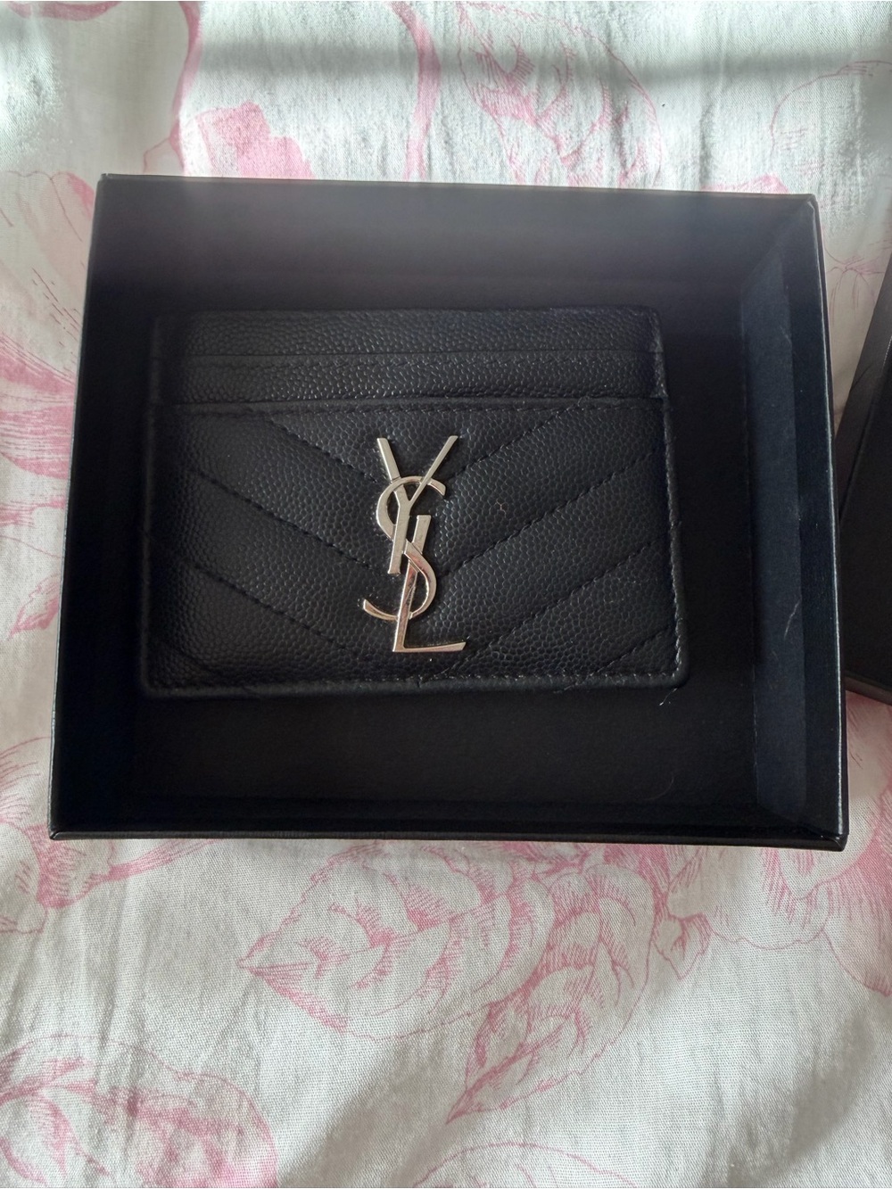 Saint Laurent Black Quilted Leather Card Case with Silver YSL Emblem